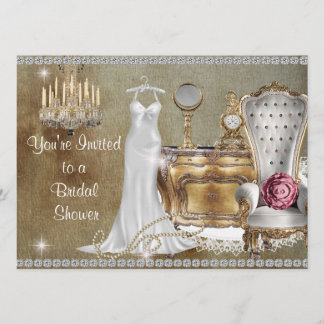SHABBY CHIC VINTAG BRIDAL SHOWING INVITATION BLING EINLADUNG