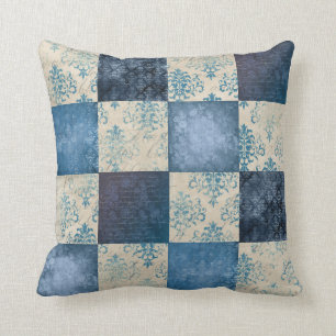 Shabby Chic Vintag Imitate Patchwork Blau Kissen