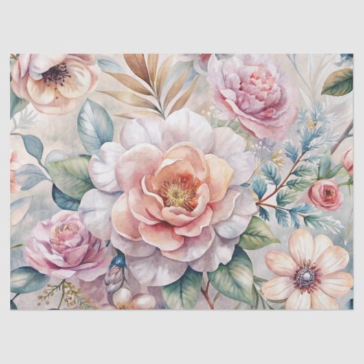 Shabby Chic Vintag Inspiriert Pastel Floral Seidenpapier (Vorderseite)