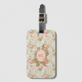 Shabby Chic Vintag rosa Rosen Floral Monogramm Gepäckanhänger