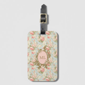 Shabby Chic Vintag rosa Rosen Floral Monogramm Gepäckanhänger