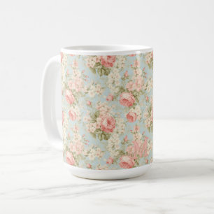 Shabby Chic Vintag rosa Rosen Floral Monogramm Kaffeetasse