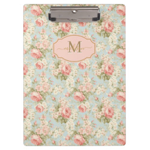 Shabby Chic Vintag rosa Rosen Floral Monogramm Klemmbrett