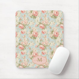 Shabby Chic Vintag rosa Rosen Floral Monogramm Mousepad