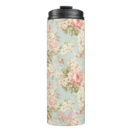 Shabby Chic Vintag rosa Rosen Floral Monogramm Thermosbecher