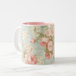 Shabby Chic Vintag rosa Rosen Floral Monogramm Zweifarbige Tasse