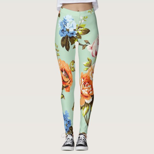 Shabby Chic Vintag Rose Muster Leggings (Vorderseite)