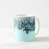 Shabby Chic-Vintage blaue Rosen-Kaffee-Tasse Kaffeetasse (VorderseiteRechts)