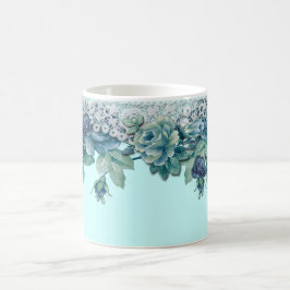Shabby Chic-Vintage blaue Rosen-Kaffee-Tasse Kaffeetasse