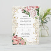 Shabby Chic Vintage Französische Rose Hochzeit Einladung (Stehend Vorderseite)