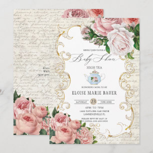 Shabby Chic Vintage Französische Rosen Baby Shower Einladung