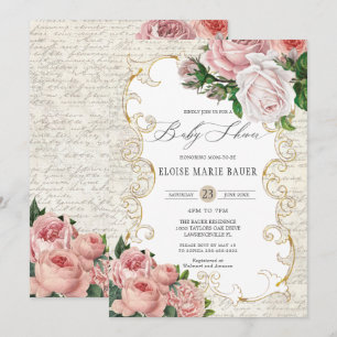 Shabby Chic Vintage Französische Rosen Babyparty Einladung