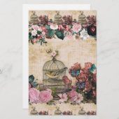 Shabby Chic, Vintage Kollusion, Vögel, Schmetterli Briefpapier (Vorne/Hinten)