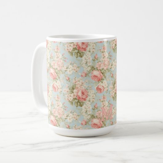 Shabby Chic Vintage Rosa Monogramm  Kaffeetasse (Vorderseite Links)