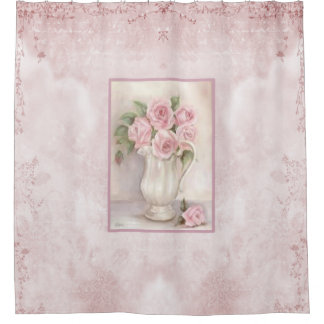 Shabby Chic Vintage rosa Rosen in Vasen Duschvorhang