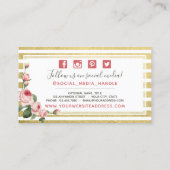 Shabby Chic Vintage Rose & Goldene Streifen Sozial Visitenkarte (Rückseite)