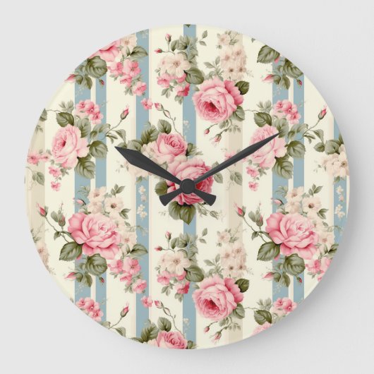 Shabby Chic Vintage Rose Große Wanduhr (Vorderseite)