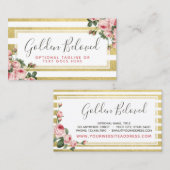 Shabby Chic Vintage Rose & Moderne Goldstreifen Visitenkarte (Vorne/Hinten)