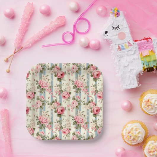 Shabby Chic Vintage Rose Pappteller (Party)