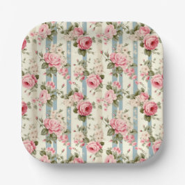 Shabby Chic Vintage Rose Pappteller