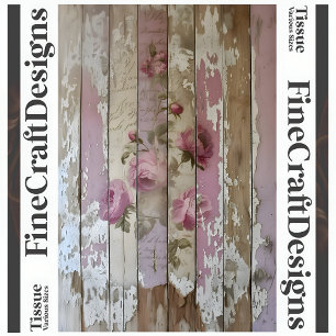 Shabby Chic Vintage Rosen auf Holz A2R Decoupage Seidenpapier