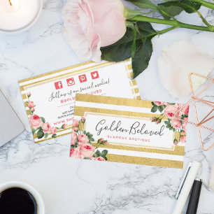 Shabby Chic Vintage Rosen & Goldstreifen Social Visitenkarte