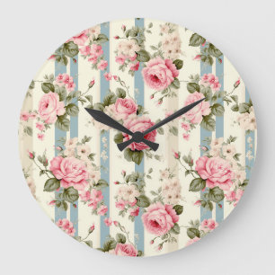 Shabby Chic Vintage Rosen Große Wanduhr