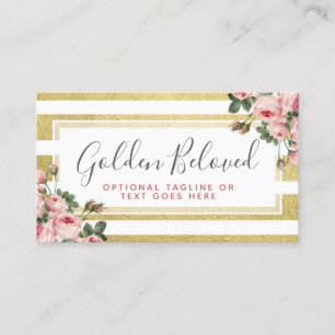 Shabby Chic Vintage Rosen & moderne goldene Streif Visitenkarte