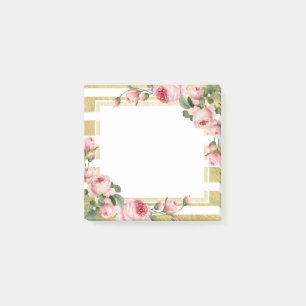 Shabby Chic Vintage Rosen & moderne Goldstreifen Post-it Klebezettel