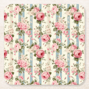 Shabby Chic Vintage Rosen Rechteckiger Pappuntersetzer