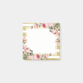 Shabby Chic Vintage Roses & Modern Gold Stripes Post-it Klebezettel