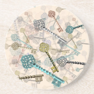 Shabby-Chic-Vintage-Schlüsselprint, dezent, blasse Getränkeuntersetzer