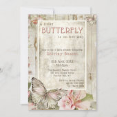 Shabby Chic Vintage Schmetterlingswache Einladung (Vorderseite)