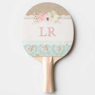 Shabby Chic Vintage Spitze & Jute Rustikale Landha Tischtennis Schläger