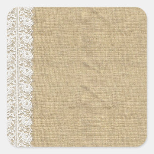 Shabby Chic Vintage Spitze & Rustikales Natürliche Quadratischer Aufkleber