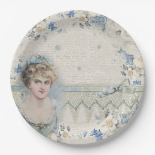 Shabby Chic Vintage Viktorianische Dame mit Blume Pappteller