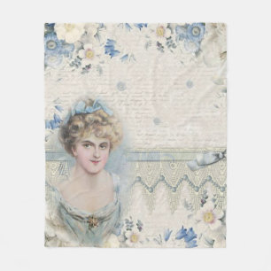 Shabby Chic Vintage viktorianische Dame mit Blumen Fleecedecke