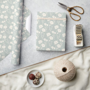 Shabby Chic Vintage Wildblumen - Salbeigrün Geschenkpapier