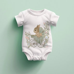 Shabby Chic Vintager Rabbit Baby Bodysuit Baby Strampler