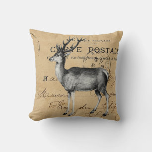 Shabby Chic, Vintages Hirsch, französische Postkar Kissen