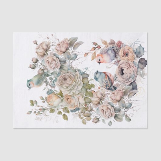 Shabby Chic Vogel und Rose Papiertaschpapier Seidenpapier (Vorderseite)