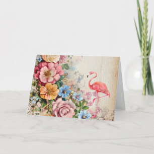 Shabby Chic Wasserfarben Blumen Flamingo Karte