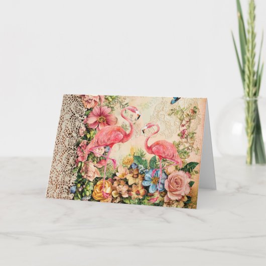 Shabby Chic Watercolor Flamingo Karte (Vorderseite)