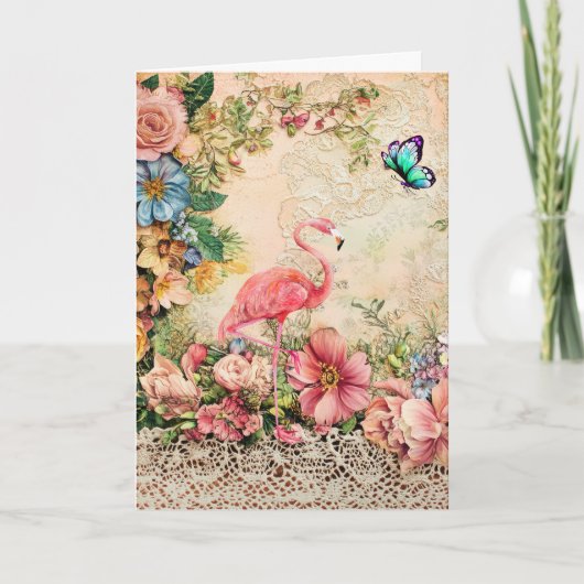 Shabby Chic Watercolor Flamingo Karte (Vorderseite)
