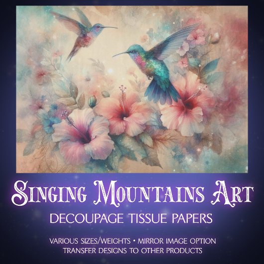 Shabby Chic Watercolor Hummingbirds Decoupage Seidenpapier