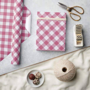 Shabby Chic Weiß Dunkelrosa Gingham Geschenkpapier