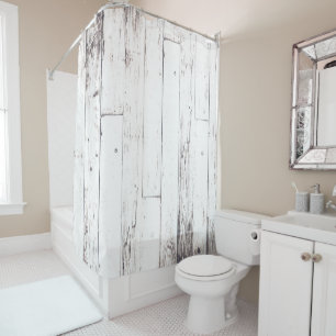 Shabby Chic Weiße Holz Rustikale Farmhaus Scheune Duschvorhang
