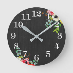 Shabby Chic-Wetterholz-Blütenschloss Runde Wanduhr