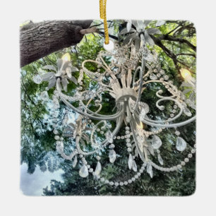 Shabby Chic White Crystal Chandelier Keramikornament