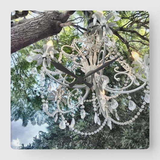 Shabby Chic White Crystal Chandelier Quadratische Wanduhr (Vorderseite)